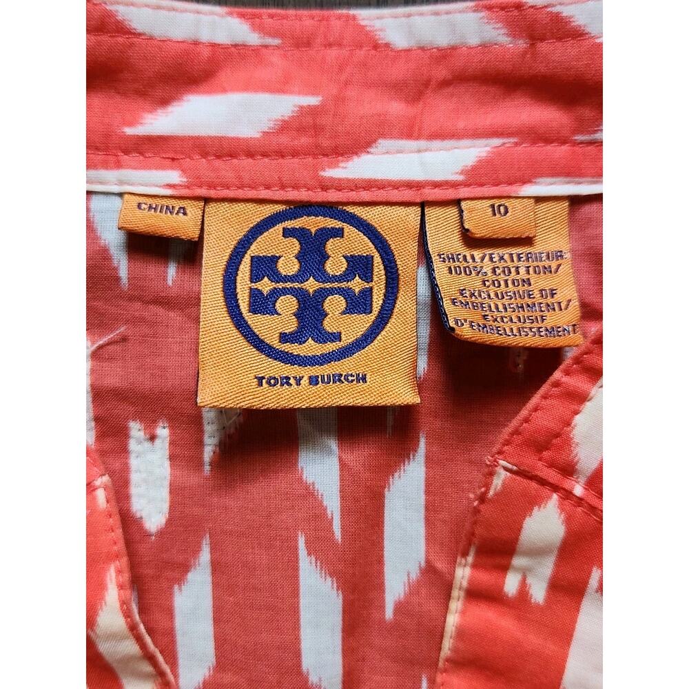 Tory Burch Cotton Tunic Top Sequin Embellished Geometric Flare Sleeve Sz 10 - Picture 4 of 9